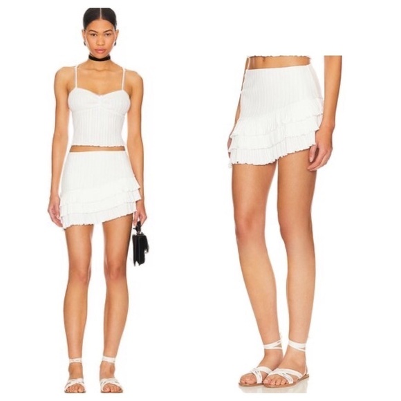 MAJORELLE Dresses & Skirts - New! Majorelle 'Isadora' White  Asymmetric Mini Ruffled Skirt Size 🤍 Small NWT!